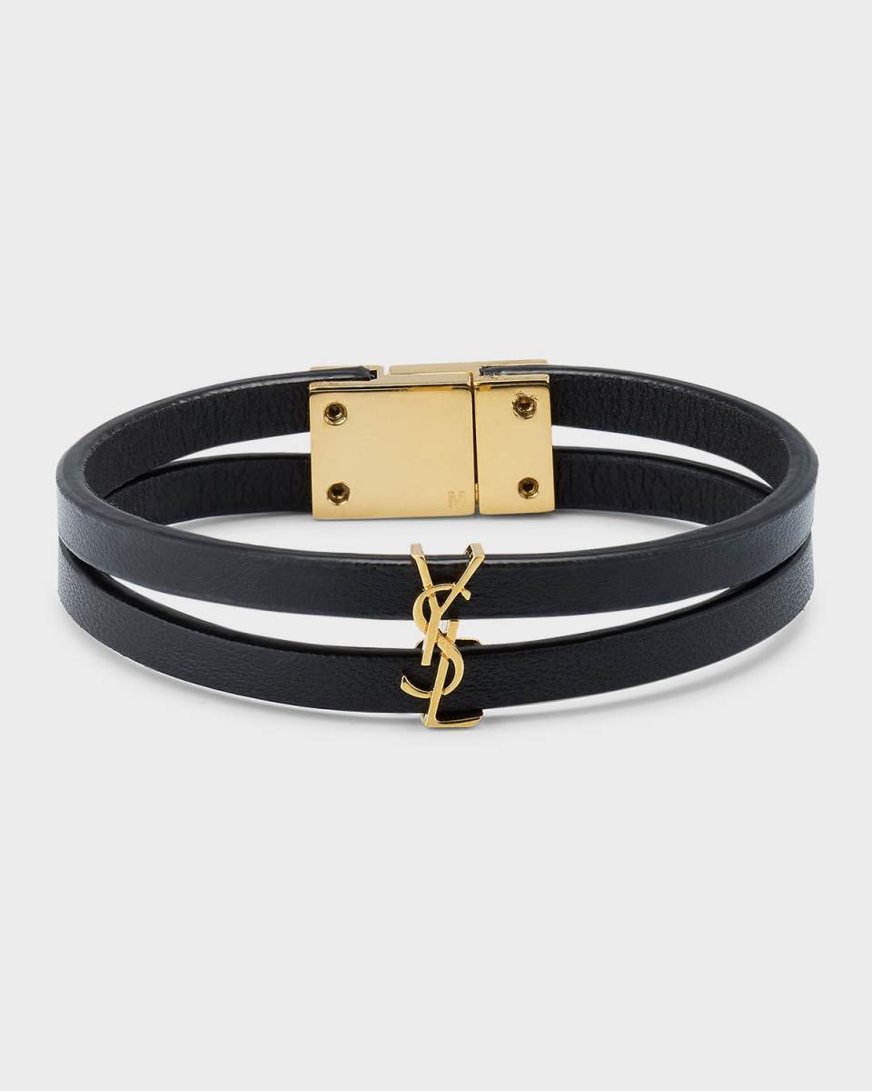 Two-Row Leather Logo Bracelet