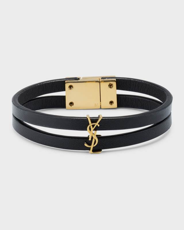 Two-Row Leather Logo Bracelet