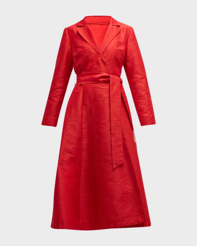 Lucille Notched-Lapel Belted Midi Wrap Dress