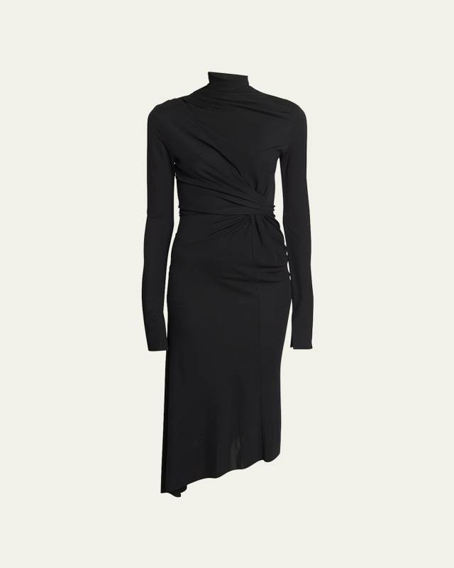 High-Neck Asymmetric Gathered Gown