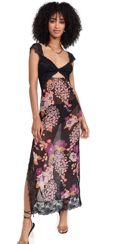 Free People Suddenly Fine Maxi Slip Dress Black Combo