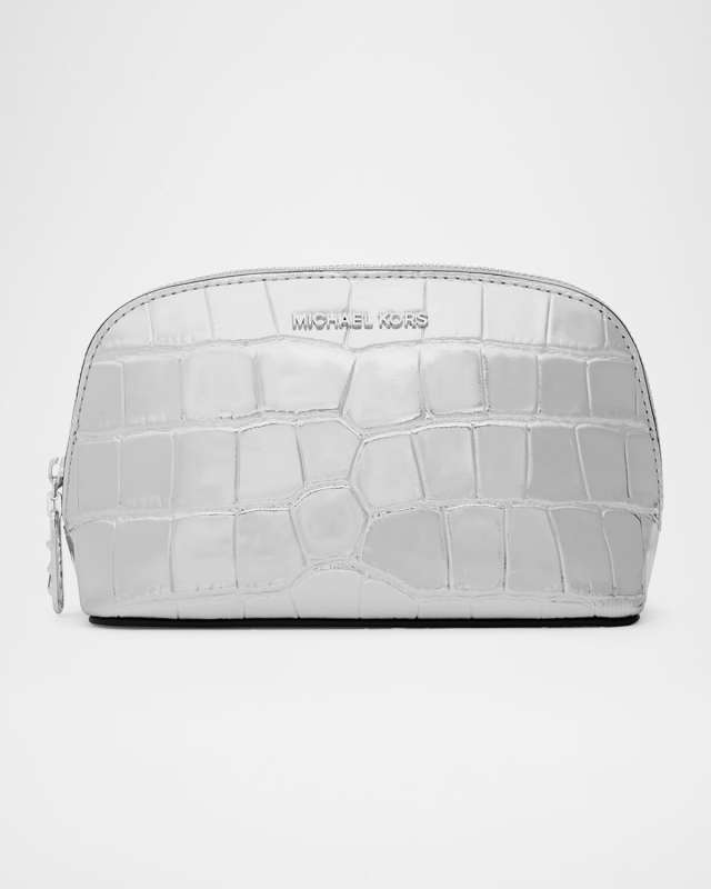 Empire Metallic Croc-Embossed Leather Pouch Bag