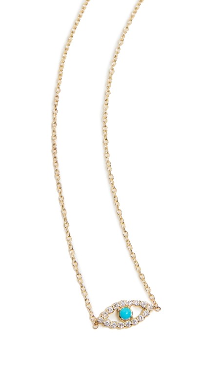 Jennifer Meyer Jewelry 18k Mini Diamond Open Evil Eye Necklace with Turquoise Accent 18K Yellow Gold