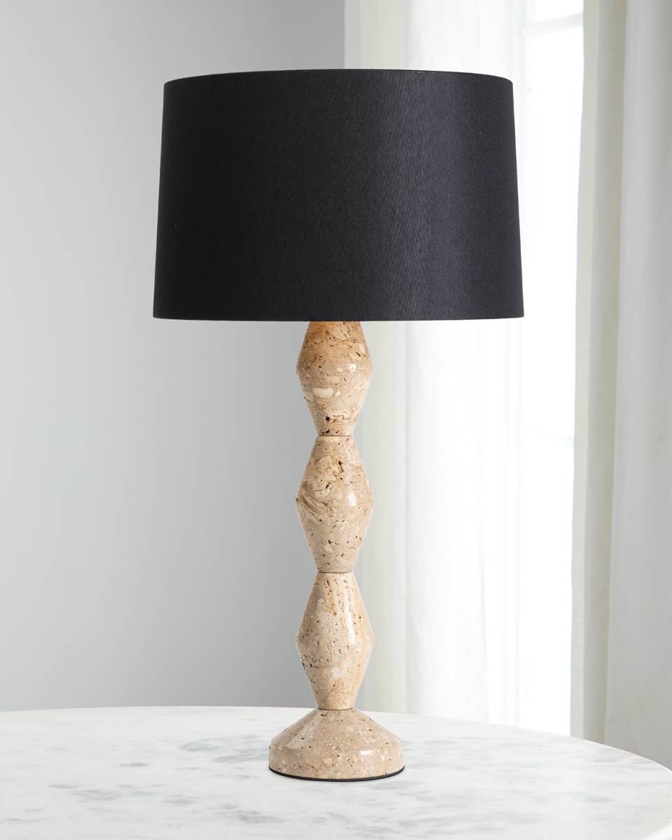 Crew 30" Travertine Buffet Lamp, Black Shade