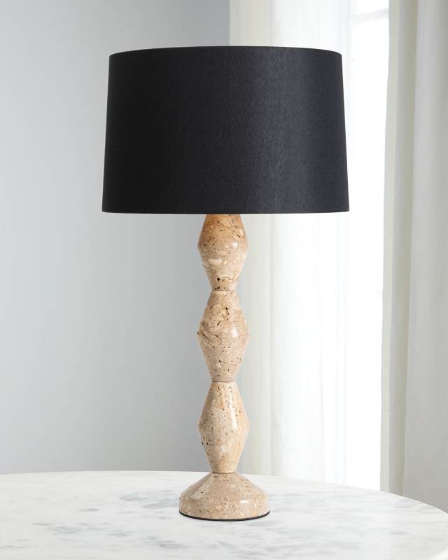 Crew 30" Travertine Buffet Lamp, Black Shade