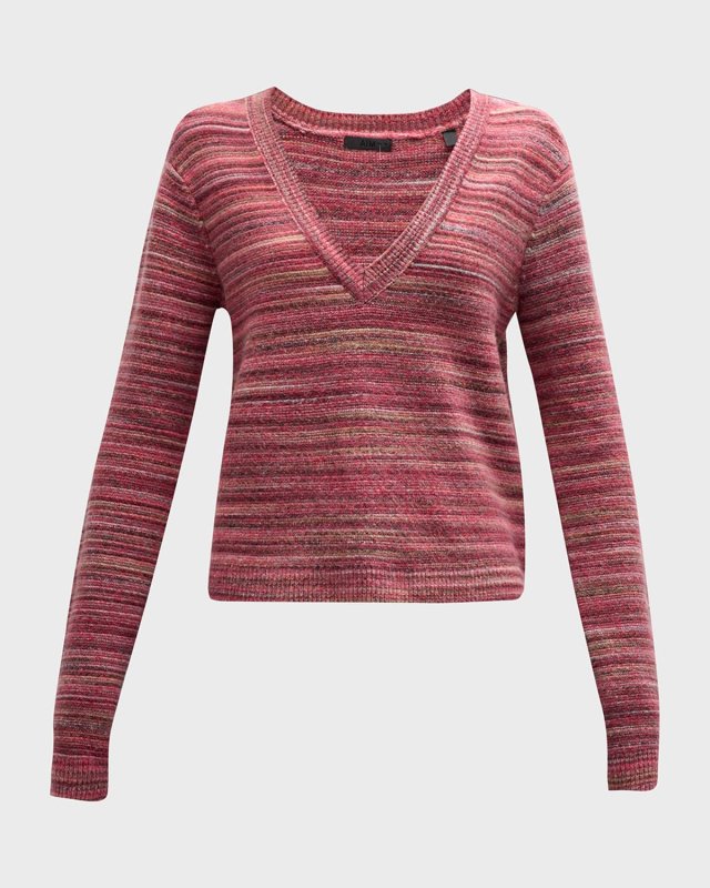 Spacedyed Cotton-Blend Deep V-Neck Sweat