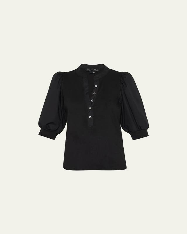 Coralee Puff Sleeve Button-Front Top