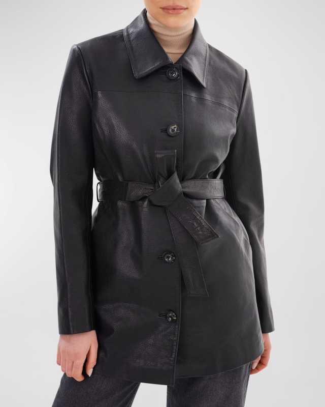 Marlowe Belted Leather Coat
