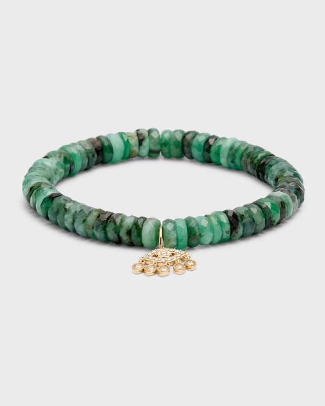 Diamond Evil Eye Charm Emerald Beaded Bracelet