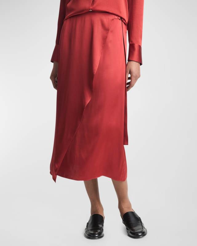 Draped D-Ring Midi Wrap Skirt