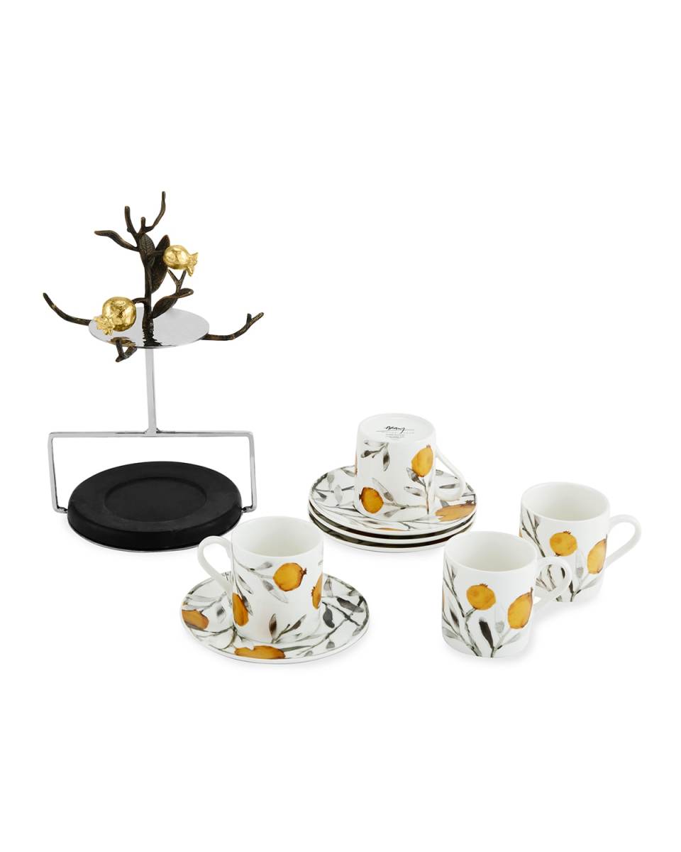 Pomegranate Demitasse Set with Stand