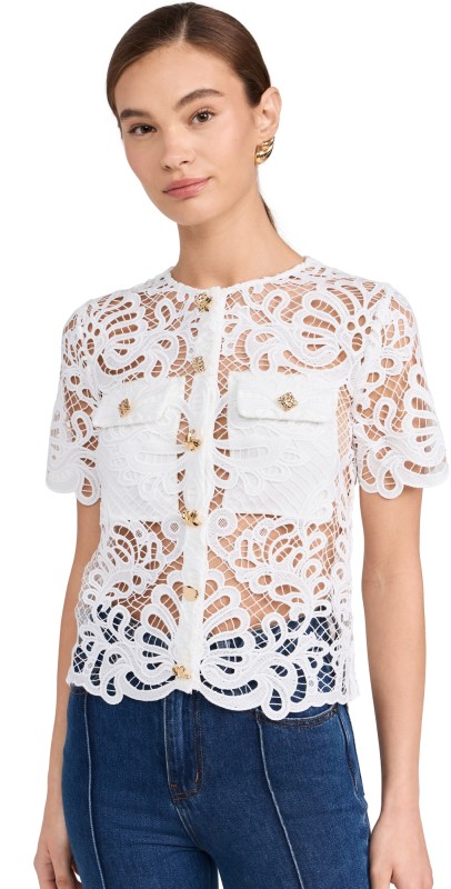 Self Portrait White Guipure Lace Top White