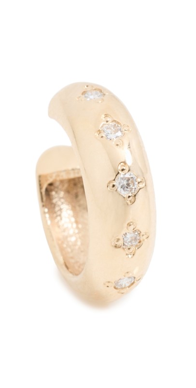 Zoe Chicco 14k Round Ear Cuff with 5 Bead Set Diamonds Yellow Gold
