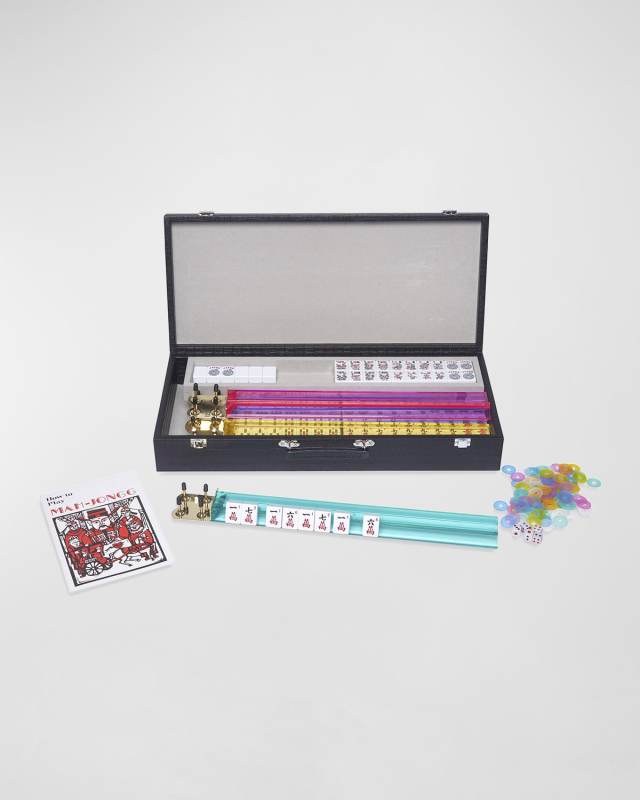 Portable Mahjong Set in Croc-Embossed Vegan Leather Case