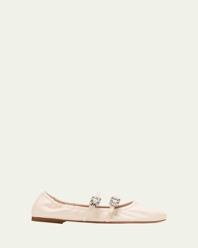 Leather Strass Dual Buckle Ballerina Flats