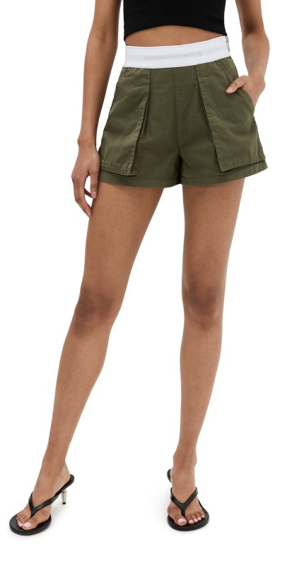 Alexander Wang High Waisted Cargo Rave Shorts Army Green