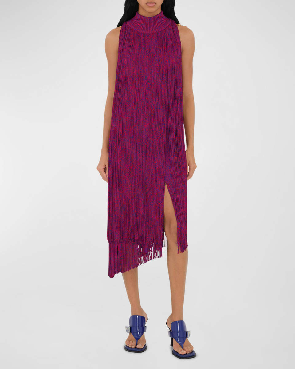 Asymmetric Fringe Midi Dress