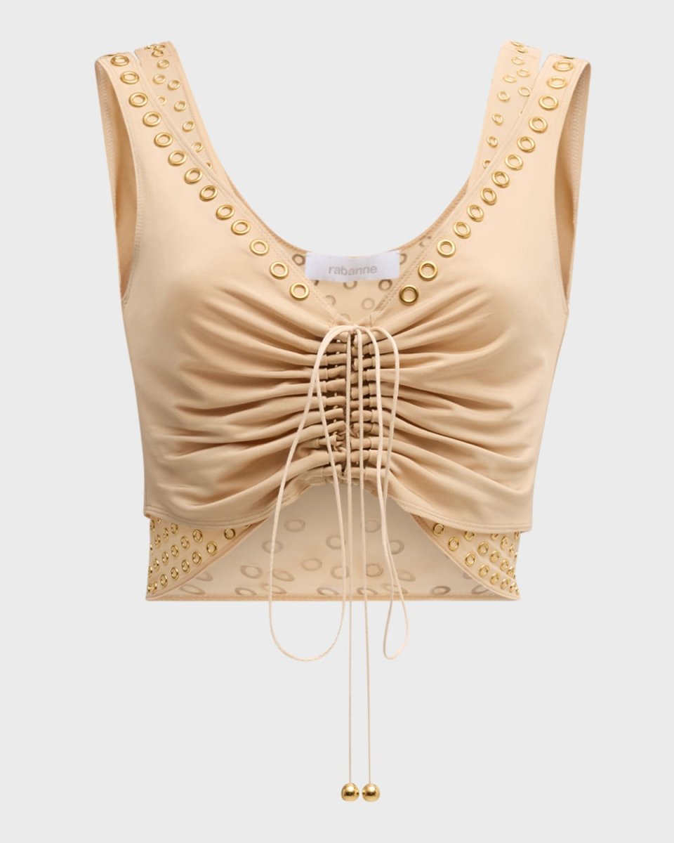 Grommet Embellished Sleeveless Crop Top