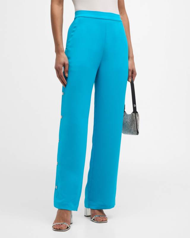Zweeny Snap Straight-Leg Crepe Pants