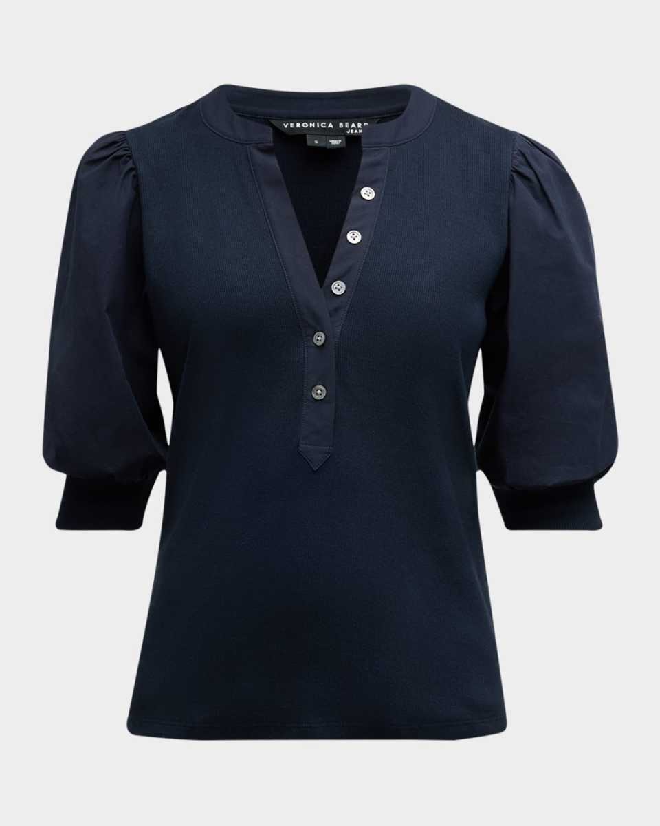 Coralee Puff Sleeve Button-Front Top