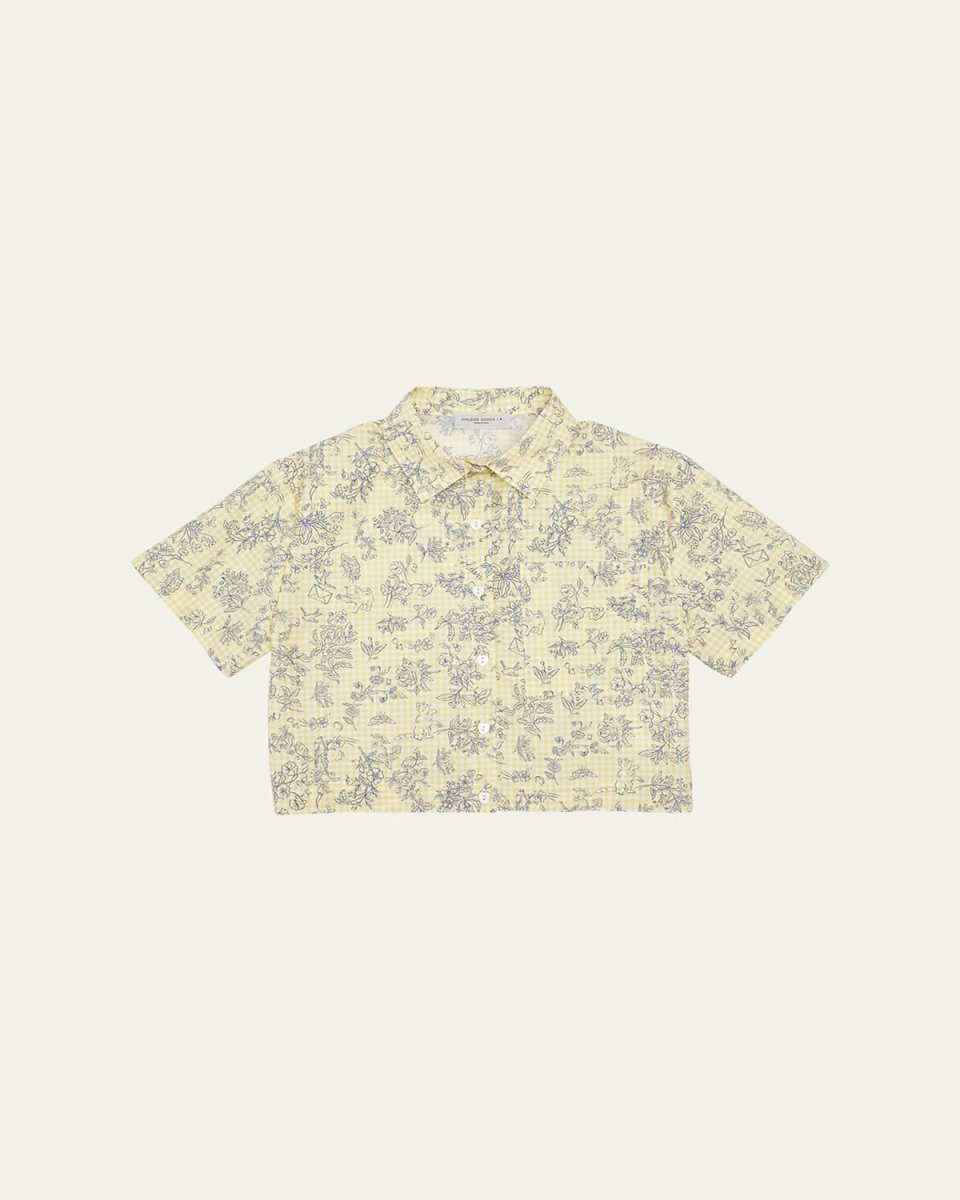 Girl's Floral-Print Gingham Shirt, Size 4-10
