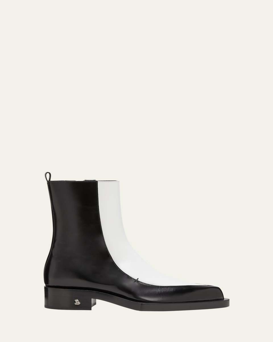 Bicolor Leather Ankle Boots