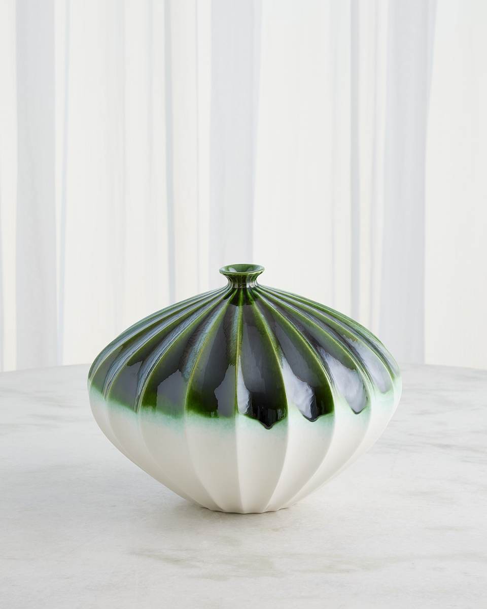Furrow Emerald Vase, 11"