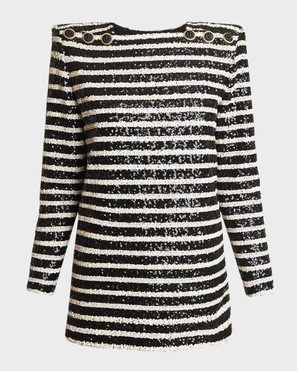 Glittered Stripe Mini Dress with Button Details