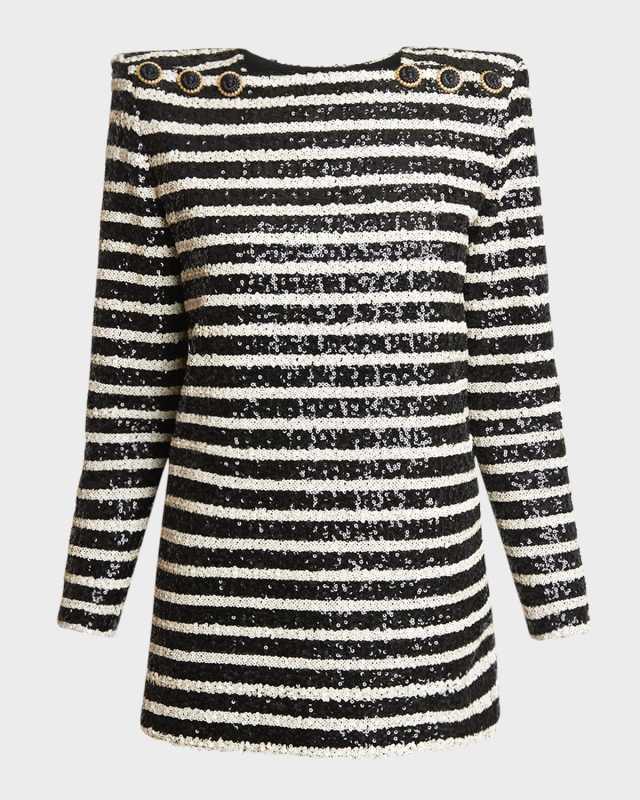 Glittered Stripe Mini Dress with Button Details