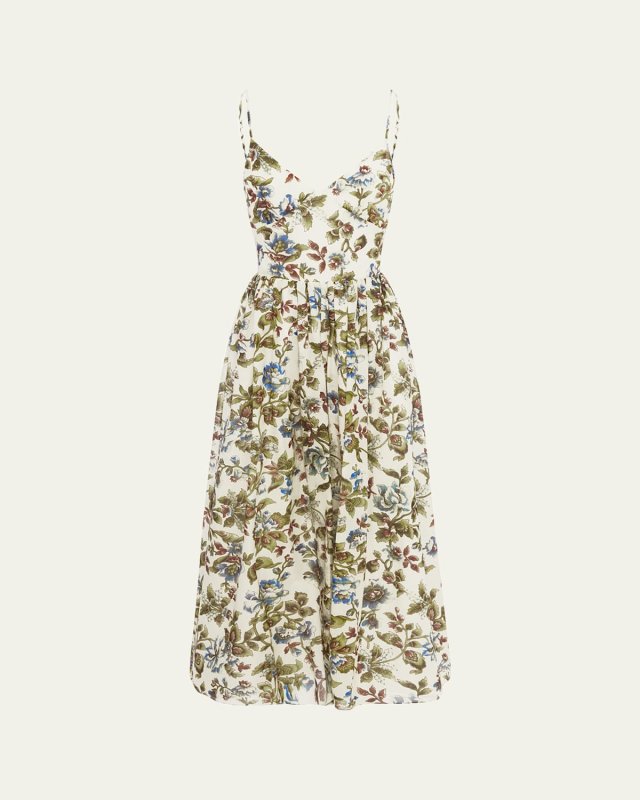 Lucas Tie-Back Floral Cotton and Silk Midi Dress