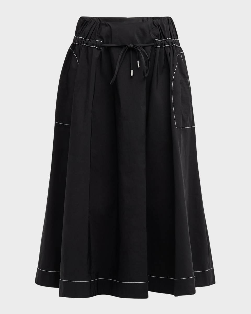 Tona Drawstring Topstitched Midi Skirt