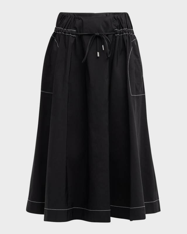 Tona Drawstring Topstitched Midi Skirt
