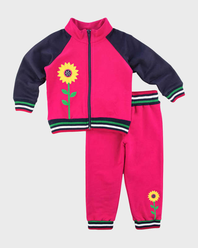 Girl's Fuchsia French Terry Jacket & Pants Set, Size 12M-3