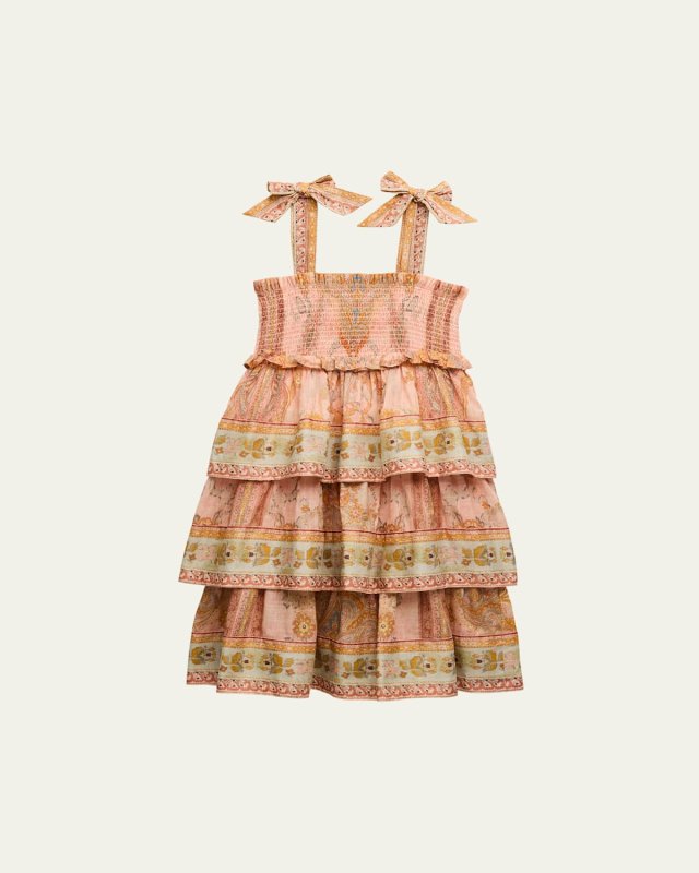 Girl's Wylie Floral & Paisley-Print Tiered Shirred Dress, Size 1-12