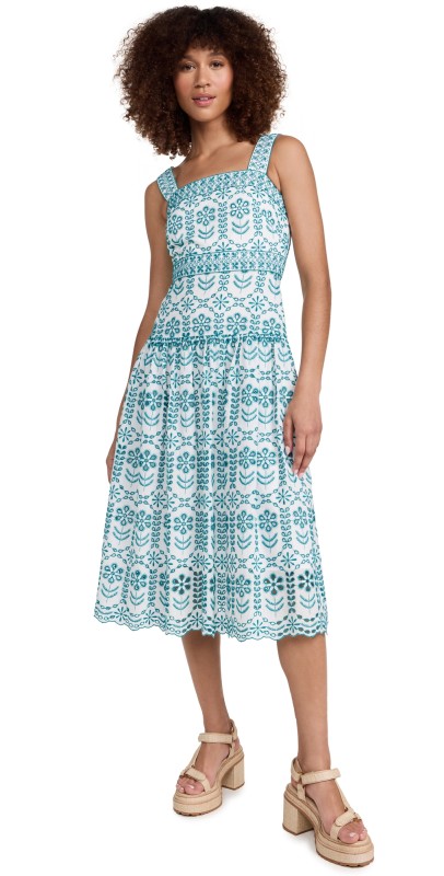 Shoshanna Mirabella Dress Optic White/Ocean
