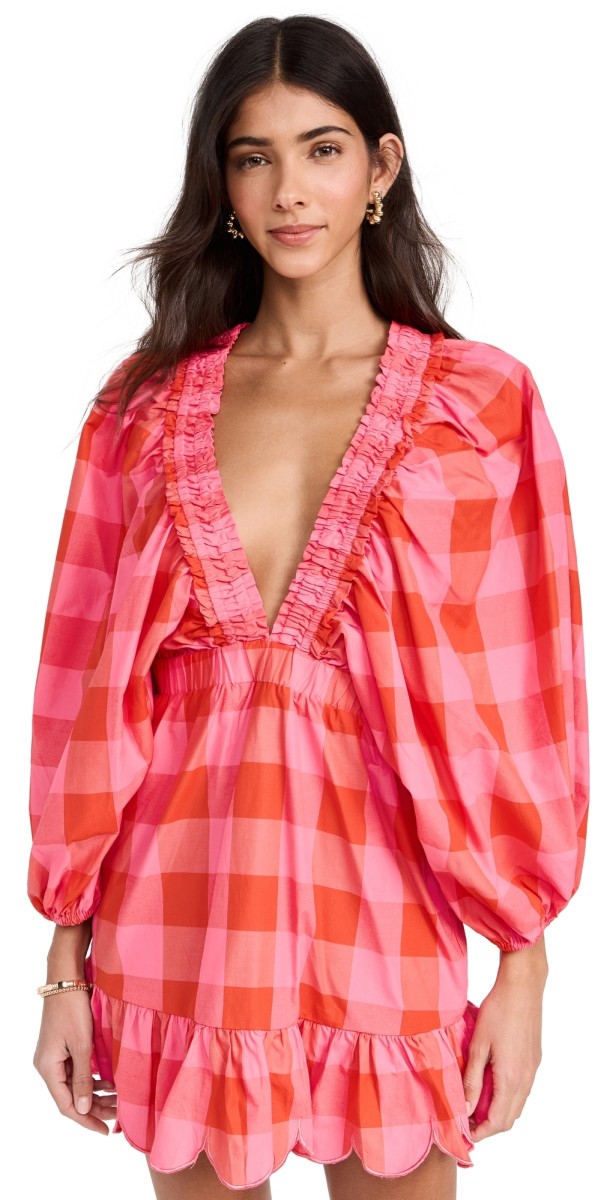 SUNDRESS Marine Dress Big Gingham Red And Pink