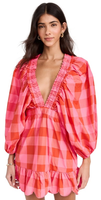 SUNDRESS Marine Dress Big Gingham Red And Pink
