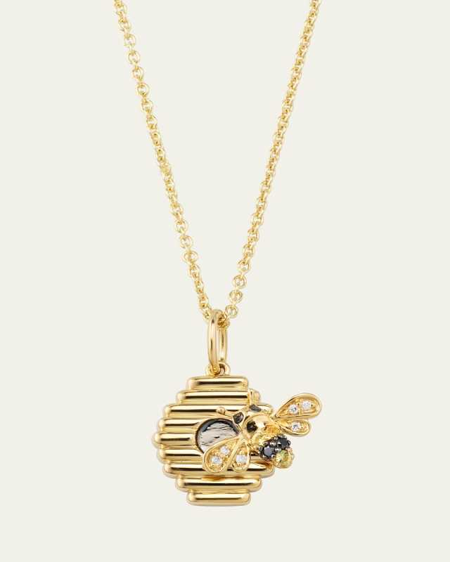 14K Yellow Gold Beehive Charm Necklace