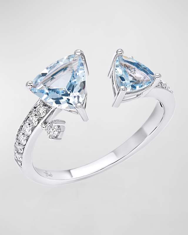 18K Mirage White Gold Ring with VS/GH Diamonds and Two Blue Aquamarines
