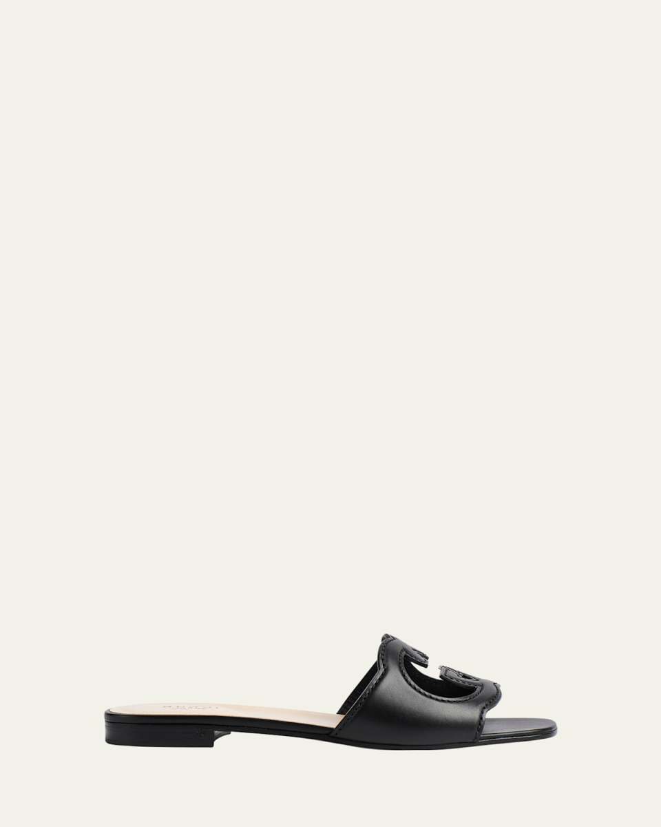 Leather Logo Cutout Flat Sandals
