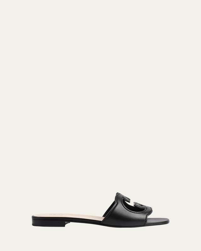 Leather Logo Cutout Flat Sandals
