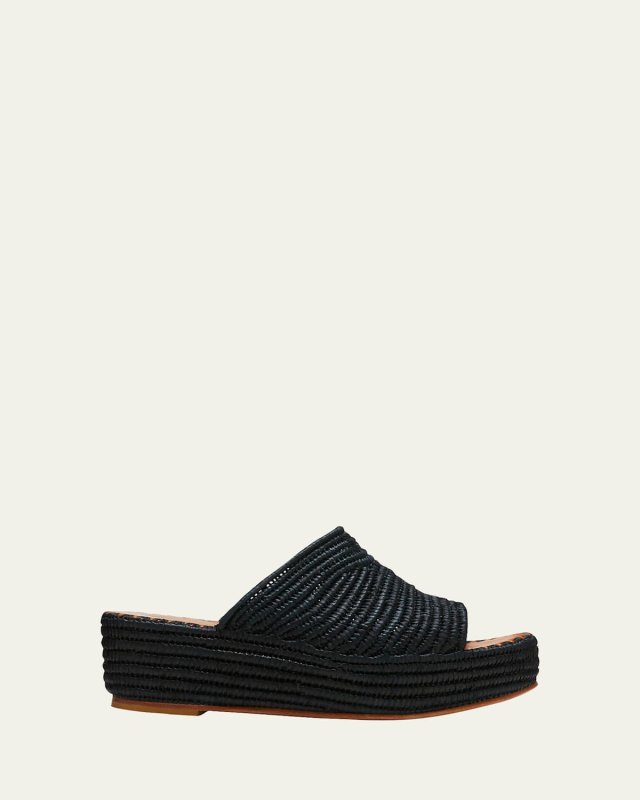 Karim Woven Raffia Wedge Slide Sandals