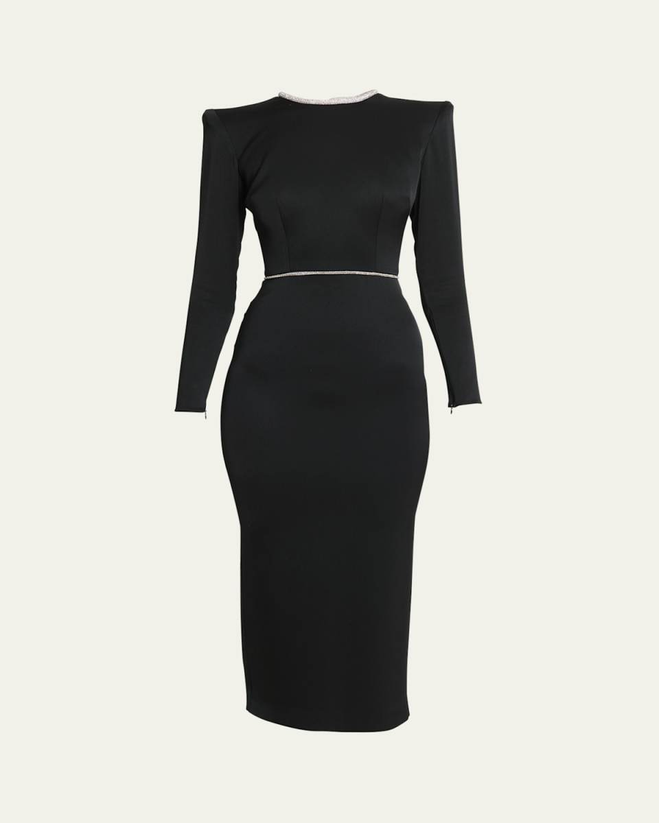 Crystal Trimmed Satin Midi Dress