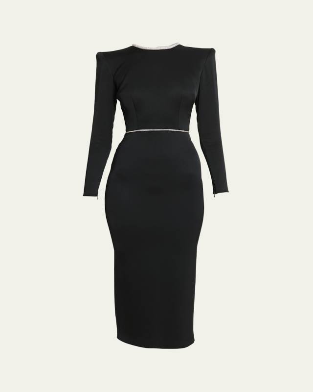 Crystal Trimmed Satin Midi Dress