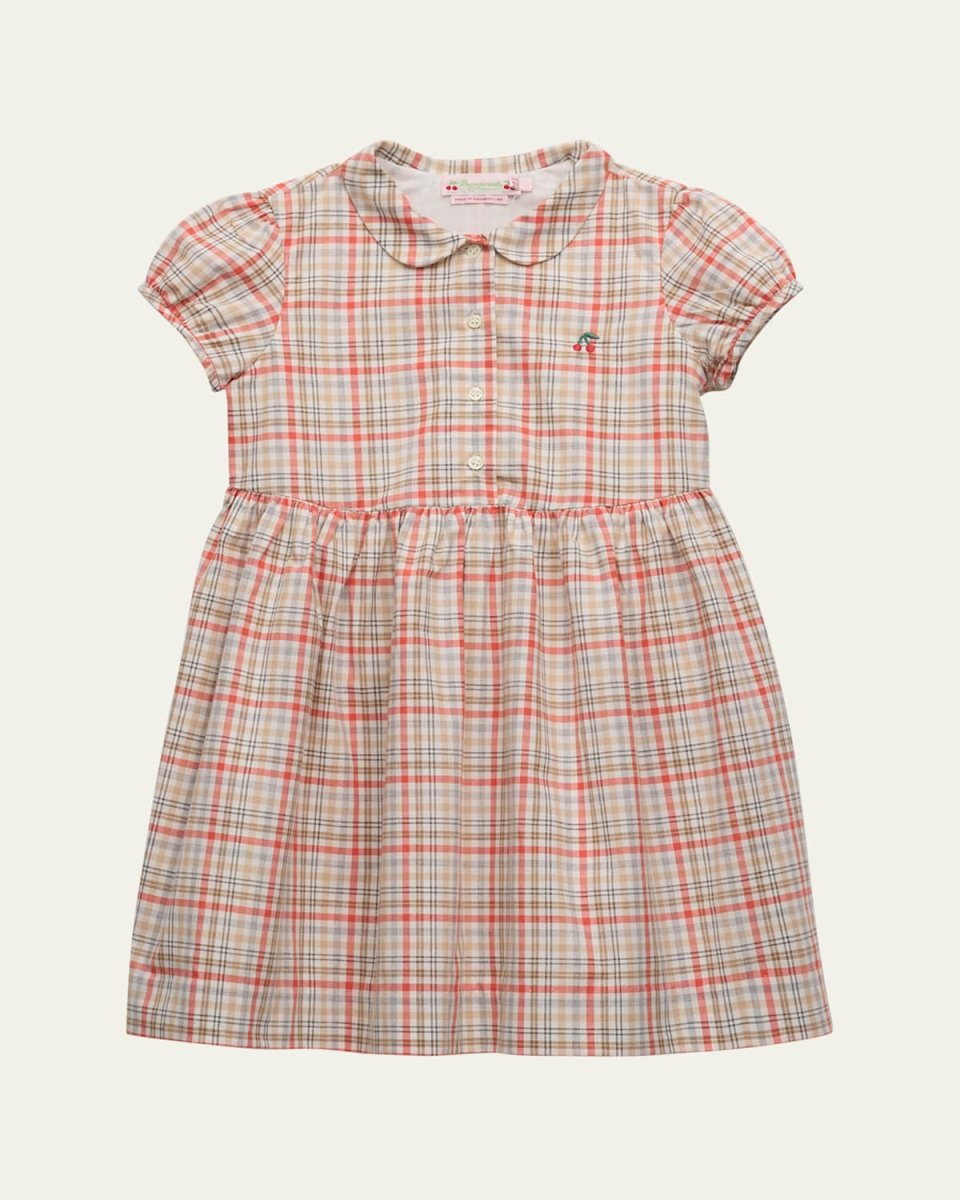 Girl's Plaid-Print Embroidered Dress, Size 4-12