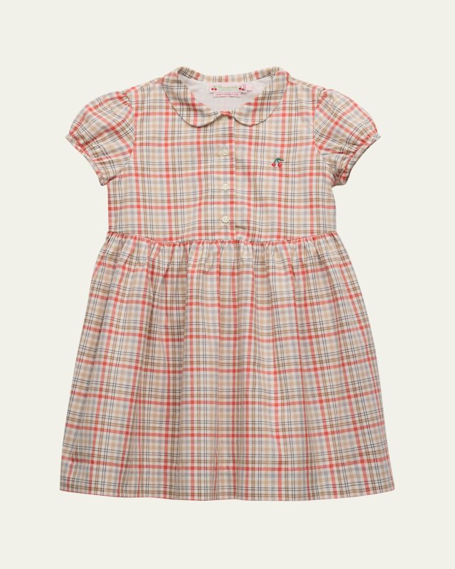 Girl's Plaid-Print Embroidered Dress, Size 4-12