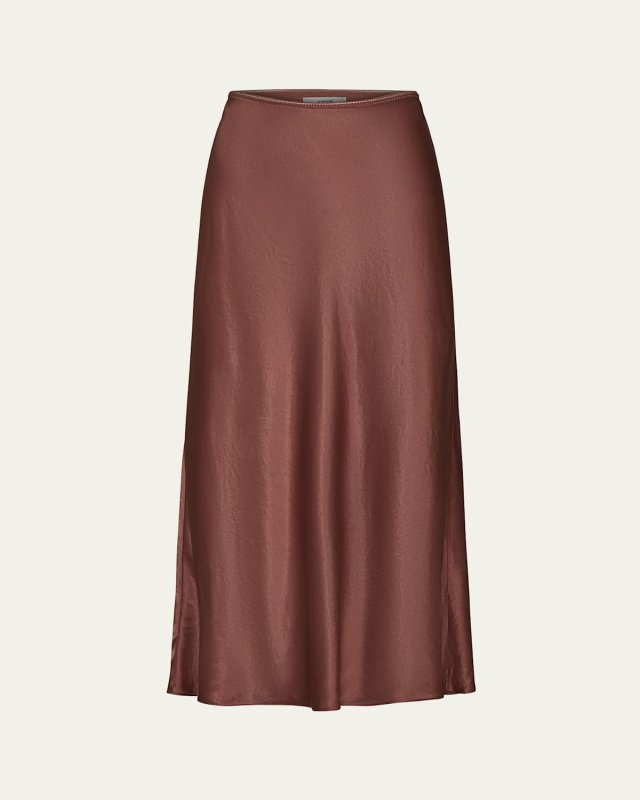 Shaped-Hem Satin Midi Slip Skirt