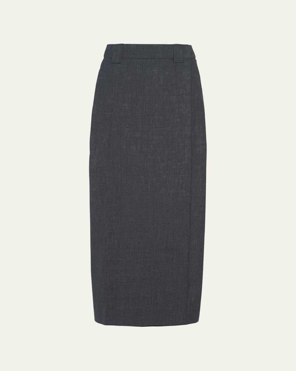 Wraparound Wool Midi Skirt