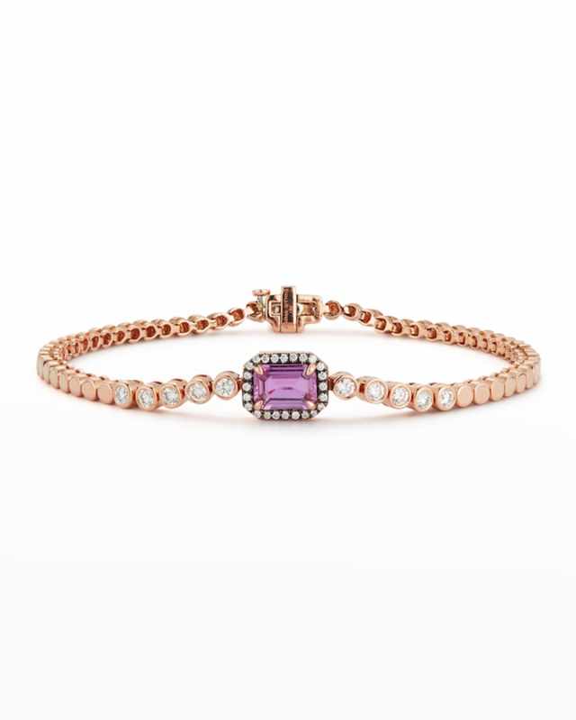 Rose Gold One-Of-A-Kind Prive Luxe Diamond Tennis Bracelet with Pink Sapphire and Diamonds