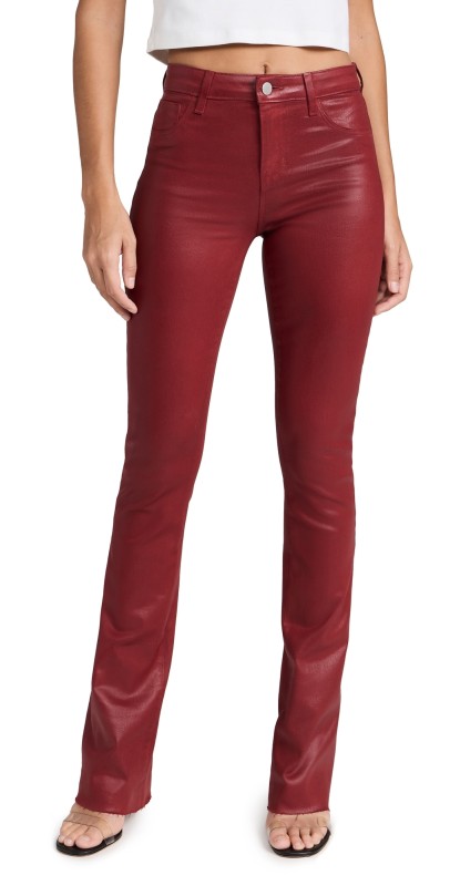 L'AGENCE Ruth High Rise Straight Raw Hem Jeans Dark Bordeaux Coated